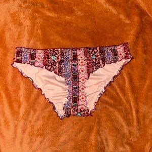 Shade & Shore Red and Pink Patterned Bikini Bottom Size M